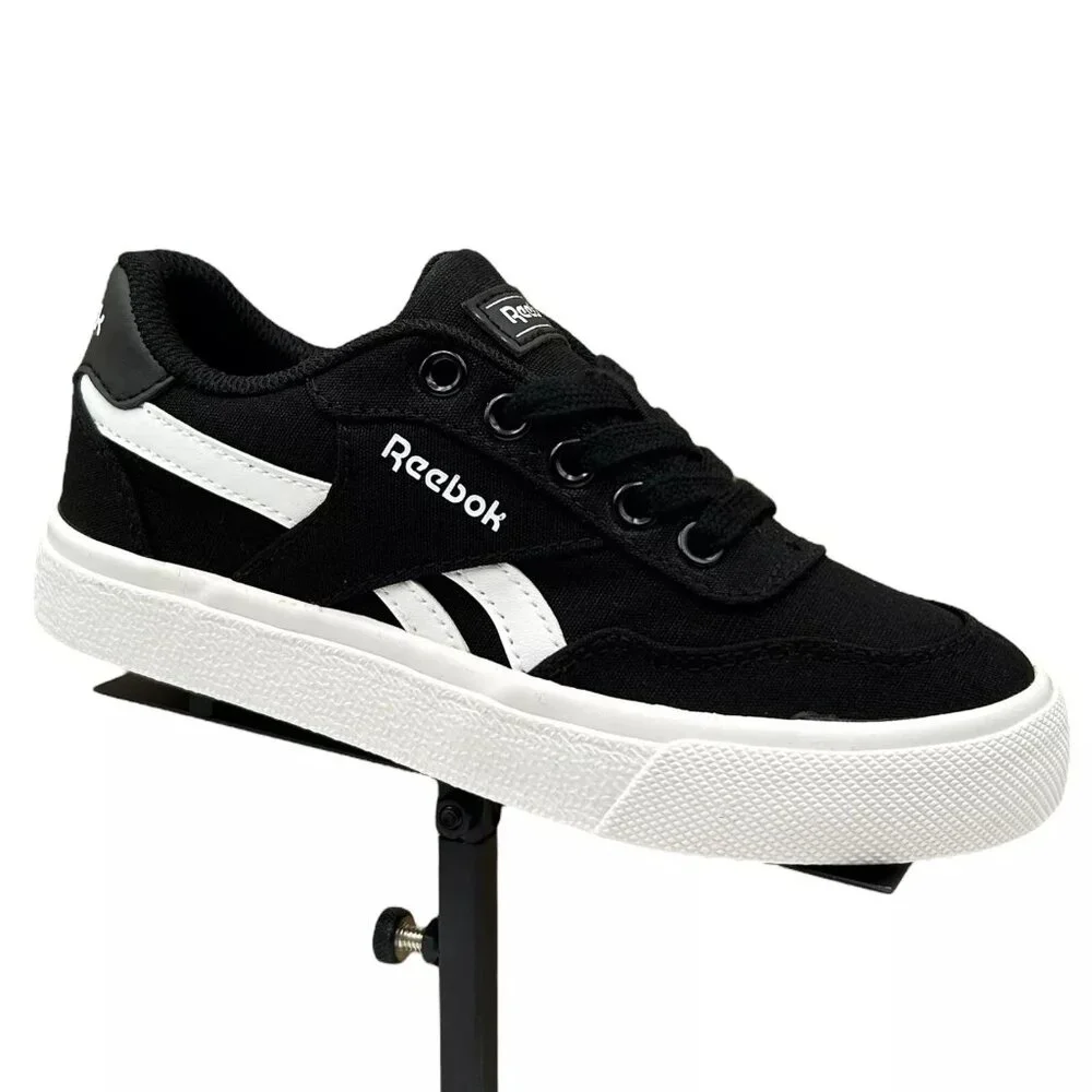 Reebok Little Boys Tech Canvas Casual Sneakers Size 12 Black/White Lace up Shoes